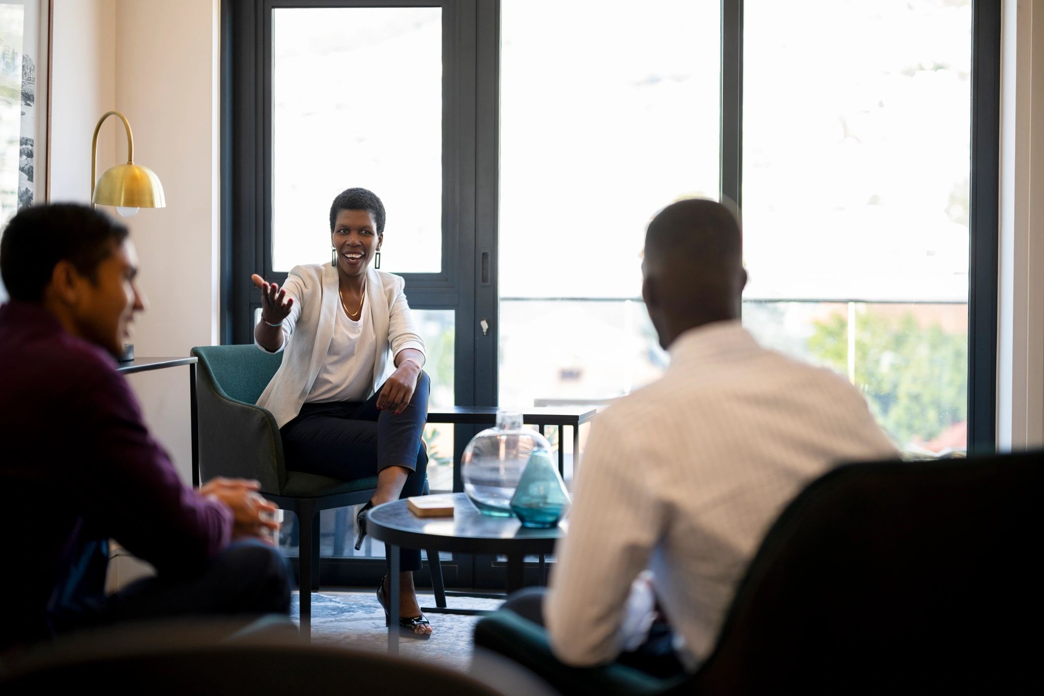 Facilitator leading a friendly group discussion